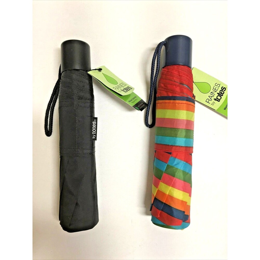 2 Raines Totes Manual Umbrella Large L Coverage Compact Isotoner Color Stripes